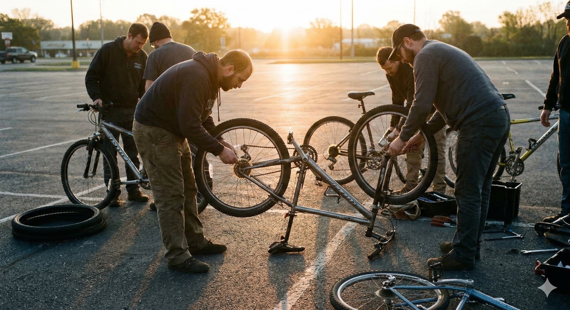 F3 Waxhaw PAX repairing bikes at sunrise